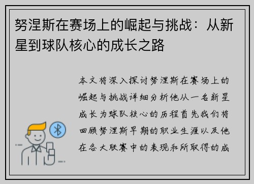 努涅斯在赛场上的崛起与挑战：从新星到球队核心的成长之路