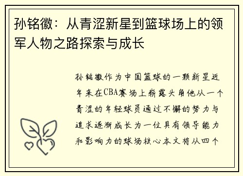 孙铭徽：从青涩新星到篮球场上的领军人物之路探索与成长