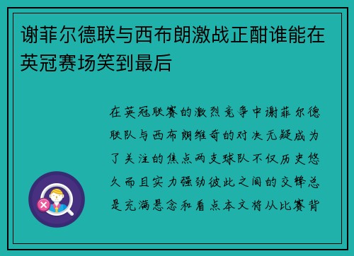 谢菲尔德联与西布朗激战正酣谁能在英冠赛场笑到最后