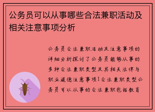 公务员可以从事哪些合法兼职活动及相关注意事项分析