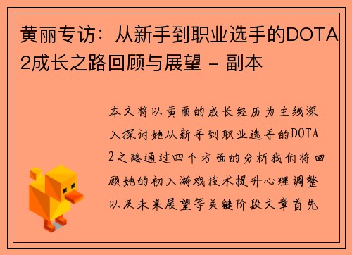 黄丽专访：从新手到职业选手的DOTA2成长之路回顾与展望 - 副本